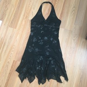 Black Sparkly Floral Halter Formal Dress Size M
